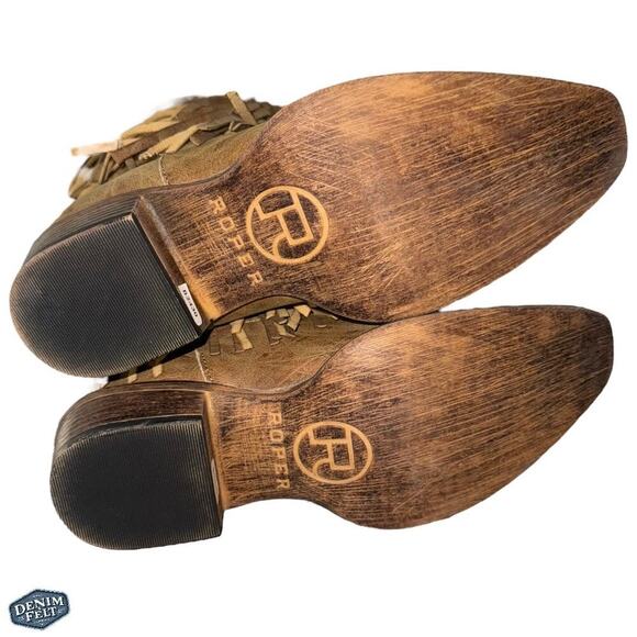 ROPER Womens Brown/Tan Rickrack Snip Toe Mid Calf Fringe Western Cowboy Boots - Picture 14 of 16